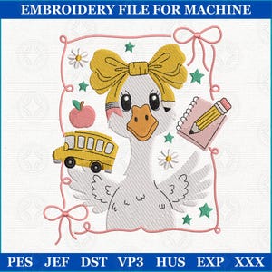 Funny Goose Embroidery, School Teacher Embroidery, Coquette Girl Back to School Design, Teacher Gift Embroidery, Instant Download