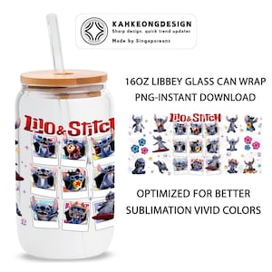 Blue Cartoon 16 oz Glass Can Png, Blue Monster Character 16oz Glass Can Wrap, Cartoon Charaacter 16Oz Libbey Glass Can Wrap Png,Digital File