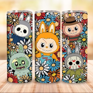 Halloween Monster Doll 20 oz Straight Tumbler Wrap Design, Kawaii Monsters Halloween 20oz PNG for Sublimation, Cartoon Perfect for Kids Gift
