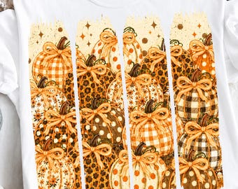 Preppy Fall Pumpkin PNG, Coquette Floral Autumn Design, Gingham Pumpkin PNG, Leopard Pumpkin Spice, Thanksgiving Png, Digital Download