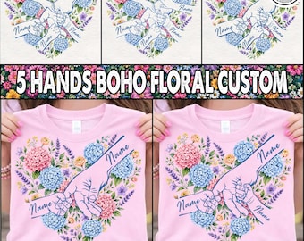 1-5 Hands Boho Floral Mom/ Grandma and Childs Png Bundle, Mother's Day Mama Png, Custom Name Hand Kid Names, Gift Best Mom Ever