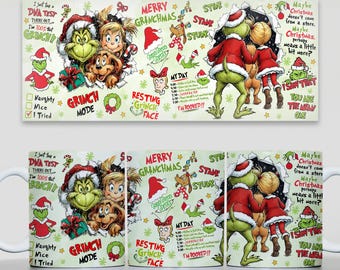Retro Mean Guy 11oz Mug Wrap PNG, Funny Christmas Movie Mug Design, Green Holiday Coffee Cup PNG, Merry Xmas Green 11oz Mug, Digital File