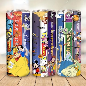Vaso VHS de Halloween de dibujos animados de los 90 PNG, Cintas VHS de películas retro de 20 oz, Envoltorio delgado para vaso, Personajes de dibujos animados de Halloween PNG, Archivo digital