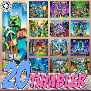 Paquete de 20 vasos rectos y cónicos con personajes de juegos PNG, vaso de 20 oz con personajes de dibujos animados PNG, vaso delgado de 20 oz para juegos PNG, descarga digital
