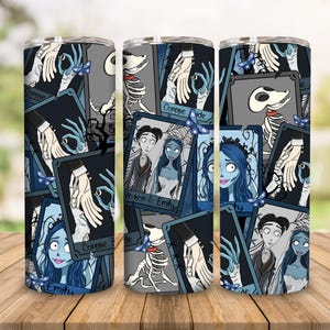 Diseño de vaso de 20 oz con diseño de novia de película de dibujos animados de Halloween (PPT), diseño de vaso recto con poema de pareja de Halloween, vaso fantasma de Halloween (PPT)