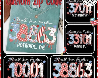 Personalize Small Town Freedom Zip Code PNG, Doodle Letters 4th Fourth July Png, Independence Day Png, Custom Zip Code Png, Digital File