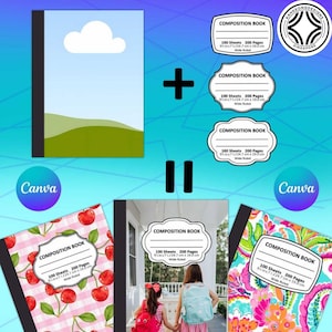 Benutzerdefinierte Komposition Notebook-Vorlage, Komposition Notebook-Cover-Vorlage, Komposition Buch komplett bearbeitbar Canva Rahmen, DIY, digitale Datei