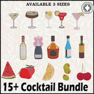 Set Of 10 Mini Cocktail Embroidery Bundle, Mini Drinks Embroidery Design, Mini Embroidery Design 3 Size, Instant Download
