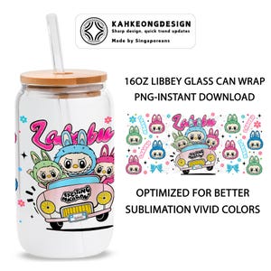 Cartoon 16oz Glass Can Wrap, Cartoon 16 oz Glass Can Png, 16 oz Libbey Glass Can Wrap, 16 oz Tumbler Wrap Png, Sublimation Design