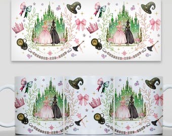 Coquette Bow Wicked Change For Good Mug, Defy Gravity Broomstick Magic Wand Mug, Wizard Movie Fan Mug, Wicked Musical Fan Gift