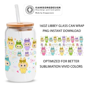 Cartoon 16oz Glass Can Wrap, Cartoon 16 oz Glass Can Png, 16 oz Libbey Glass Can Wrap, 16 oz Tumbler Wrap Png, Sublimation Design