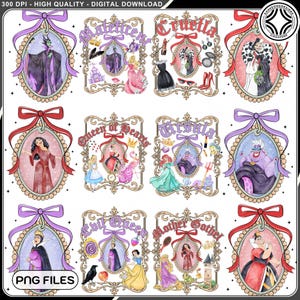 Cartoon Magical Mirror Bow Png Bundle, Villain Princess Coquette Png, Family Trip, Watercolor Villain Bow, Family Vacation Png, Digital File