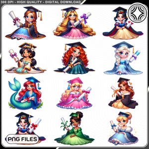 10+ Cartoon Princess Graduation 2025 Png-Bundle, Cartoon Graduate Png, Cartoon Senior 2025 Png, Cartoon Charakter grad Png, Digitale Datei