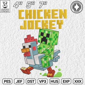 Funny Pixel Gamer Embroidery Design, Riding Chicken Embroidery Design, Pixel Gamer Superhero Embroidery Design, Instant Download