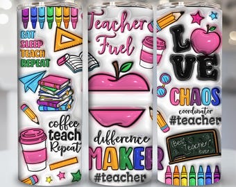 3D Inflated Teach Love Inspire, Puffy Teacher Rainbow Tumbler, Pink Teacher 20oz Skinny Tumbler Png, Teacher Life Tumbler Wrap