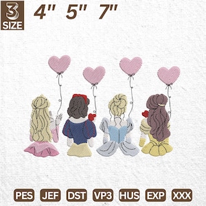Valentine Embroidery Design, Vintage Princess Embroidery Design, Magical Land Embroidery File, Princess Family Embroidery Pattern
