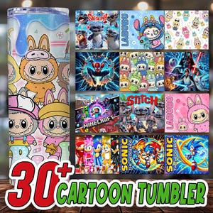 Lot de 30 motifs d'emballage pour gobelet en dessin animé, Sublimation de dessins animés, Emballage pour gobelet en dessin animé 20 oz PNG, Sublimation de dessin animé, Publicité