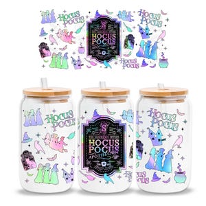 Halloween Coffee Witch Sisters 16 oz Glass Can Sublimation Design, Neon Halloween Png, Halloween Movie Glass Can Wrap Png, Digital File