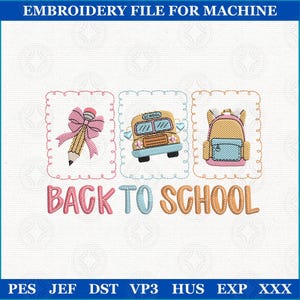 Preppy Back to School Embroidery Design, Boy Girl School Embroidery, First Day of School, Coquette Pencil Bow Embroidery, Machine Embroidery