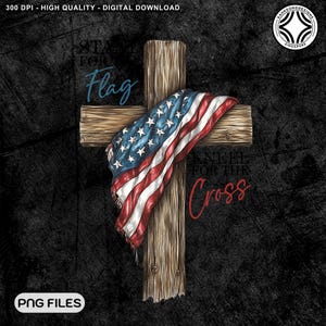May include: A wooden cross with the American flag draped over it. The flag has red and white stripes and a blue section with white stars. The image includes the words "Stand for Flag" and "Kneel for the Cross".