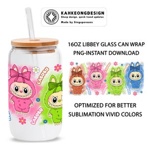 Cartoon 16oz Glass Can Wrap, Cartoon 16 oz Glass Can Png, 16 oz Libbey Glass Can Wrap, 16 oz Tumbler Wrap Png, Sublimation Design