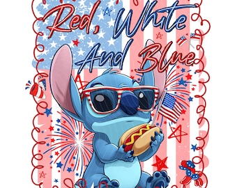 Red White Anh Blue Png, America 1776 Png, Blue Monster Png, Retro Red White Blue Cartoon Character Png, 4th of July Png, Independence Day