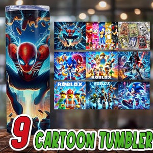 9 Cartoon Tumbler Wrap Designs Bundle, Character Sublimation Designs, 20 oz Cartoon Tumbler Wrap PNG, Cartoon Tumbler Designs