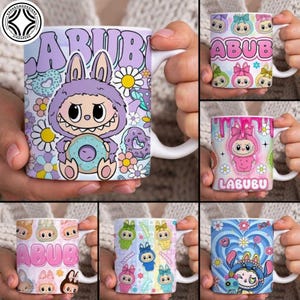 Tazza da 11 oz con bambola rosa in cartone animato, design della tazza da 11 oz con cartone animato, salute mentale in formato PNG, tazza da caffè con personaggio, bambino in cartone animato in formato PNG, download immediato
