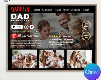 Happy Father’s Day Png, Customize Dadflix Canva Template, Gift For Grandpa Png, Canva Editable, Father and Children Png, Digital Download