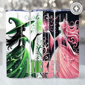 Witch Pink And Green 20oz Skinny Tumbler Wrap Png, Witches 20oz Tumbler Wrap Png, 2024 Witches Musical Movie Fan Gift Tumbler Png