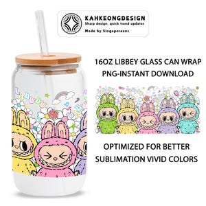 Cartoon 16oz Glass Can Wrap, Cartoon 16 oz Glass Can Png, 16 oz Libbey Glass Can Wrap, 16 oz Tumbler Wrap Png, Sublimation Design