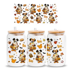 Cartoon Mouse Friends 16oz Glass Can Wrap Png, Halloween Cartoon Glass Can Wrap Png, Fall Vibes Png, Pumpkins Libbey Glass Can, Digital File