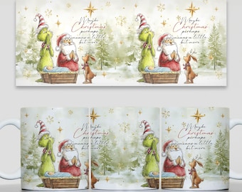 Retro Christmas Santa 11oz Mug Wrap PNG, Green Character Mug Wrap, Retro Mean Guy Christmas Mug Design, Digital File