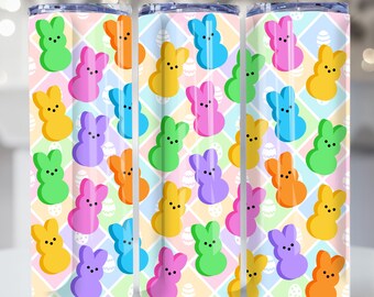 Envoltura para vaso delgado de 20 oz con diseño de conejito de Pascua pastel, PNG, vaso con amigos de Pascua, linda envoltura para vaso de Pascua, PNG, Relajándose con mis amigos