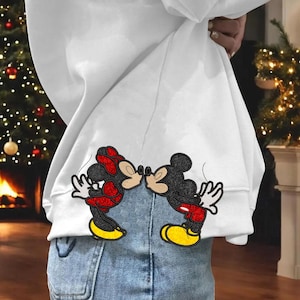 Couple Mouse Side Bow Embroidery Design, Valentine Side Bow Embroidery Design, Valentine Glitter Applique Embroidery, Embroidery Design