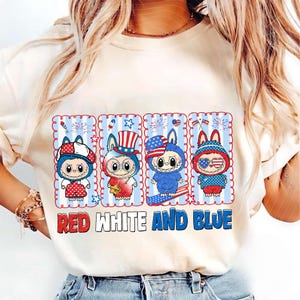 Personagens de bonecas fofas e amigos PNG, Personagens de bonecas de desenho animado vermelho, branco e azul PNG, Estilo de boneca patriótica PNG, Dia da Independência fofo dos EUA