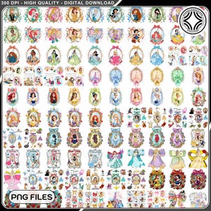 100+ Coquette Mirror Princess Characters PNG Bundle, Princess Coquette Bow Digital Files, Family Trip Png, Funny Cartoon Friends Png