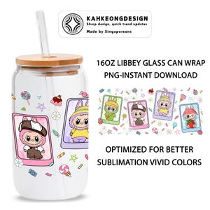 Cartoon 16oz Glass Can Wrap, Cartoon 16 oz Glass Can Png, 16 oz Libbey Glass Can Wrap, 16 oz Tumbler Wrap Png, Sublimation Design