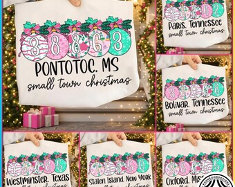 Custom Small Town Christmas PNG, Personalized Zip Code Xmas Design, Pink Southern Christmas Sublimation File, Digital Download