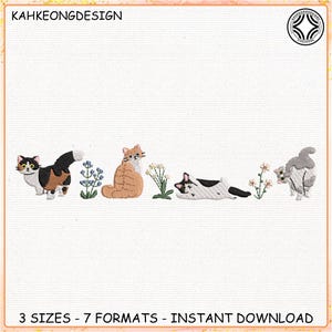 Cute Cat Embroidery Design, Floral Cat Embroidery Design, Animal Embroidery Machine File, Instant Download, Includes 3 Sizes
