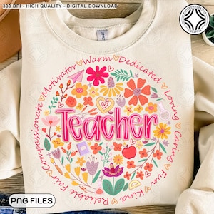 Retro Floral Teacher png, Teacher Png Sublimation, Teacher Shirt Design, Teacher Png, Teacher Appreciation Png, Spring Boho Wildflowers Png