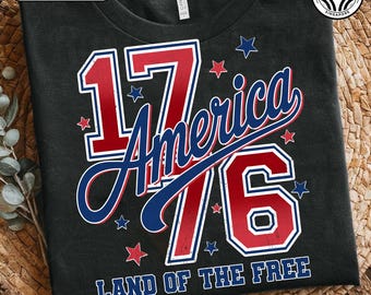 Retro 1776 America Land Of The Free Png, Patriotic Sublimation Design, 4th Of July Shirt Png, Independence Day Png, Red White And Blue Png