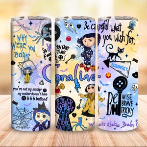 Halloween Horror Movie 20oz Tumbler Design Png, Halloween Character Straight Tumbler Design, Button Eyes Halloween Tumbler, Sublimation File