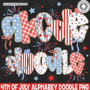 Pacote de nomes personalizados para o Dia da Independência em PNG, Rabiscos do alfabeto patriótico e elegante em PNG, 4 de julho personalizado em PNG, Bandeira americana em PNG, Arquivo digital