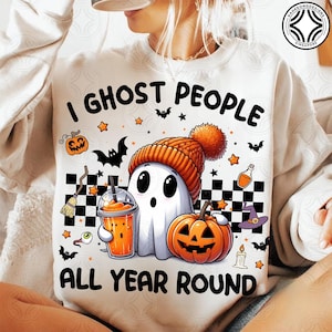 Retro I Geist Menschen Png, Halloween Png, Süßer Geist Kürbis Png, Spooky Vibes Png, Geist Kaffee Png, Boujee Geist Png Sublimationsdesign