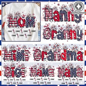 American Mama Coquette Png Bundle, 4th of July Mom Png, Stars Stripes, USA Nana Mimi Gigi Png, Retro American Independence Png