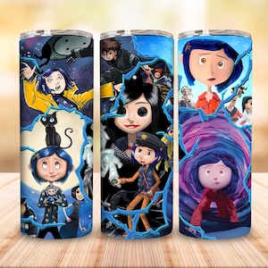 Halloween Horror Movie 20oz Tumbler Design Png, Halloween Character Straight Tumbler Design, Button Eyes Halloween Tumbler Png