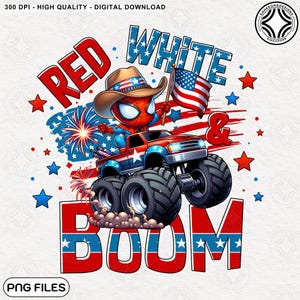 Superhero Red White and Boom Png, 4th of July Png, Spider Excavator Png, Patriotic Png, American Boy Gift, Kids 4th July Shirt Png
