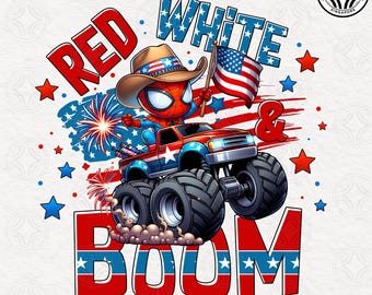 Superhéroe rojo, blanco y boom (Png), 4 de julio (Png), Excavadora araña (Png), Patriótico (Png), Regalo para niño estadounidense, Camiseta infantil del 4 de julio (Png)