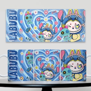 Design de sublimação para caneca de 11 oz com desenho de monstro azul, xícara de café com personagem, modelo de caneca de 11 oz com desenho de monstro azul, download digital
